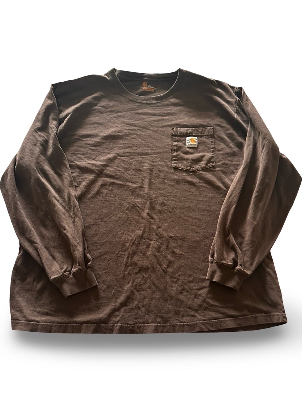 Carhartt Brown Long Sleeve Pocket Tee — Men's Rugged Crew